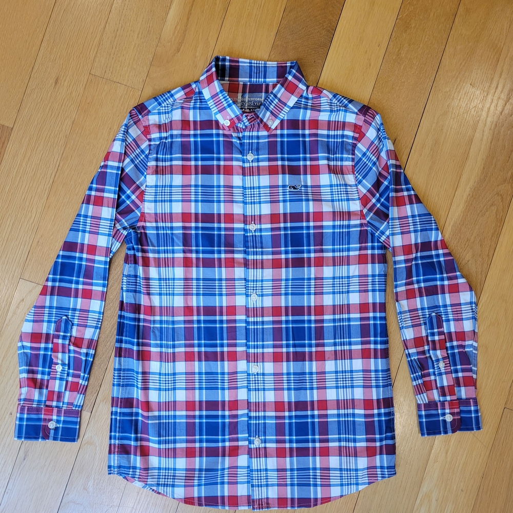 Vineyard Vines Blue and Red Plaid Kids Button Down Shirt
